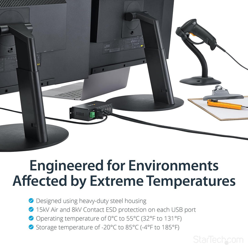 StarTech.com 7 Port USB 2.0 Hub - Industrieller USB-A Hub aus Metall mit ESD und 350W Überspannungss