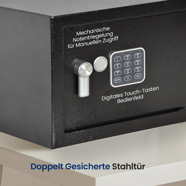 SereneLife Möbeltresor 17,5L – Digitaler Safebox mit Zahlenschloss & Doppelbartschloss, 35x25x25 cm