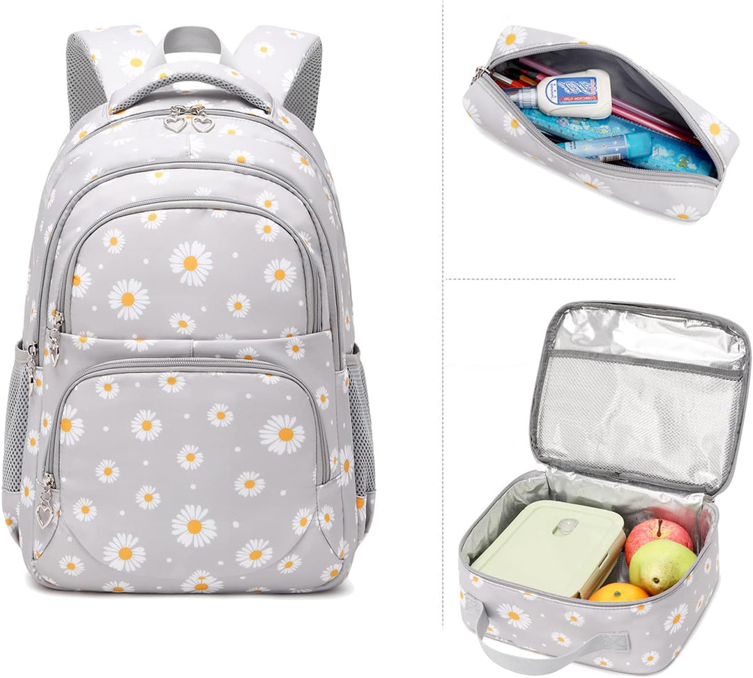 SIVENKE Schulrucksack Mädchen Teenager Damen Schultasche Rucksack Set Gänseblümchen Schulranzen für