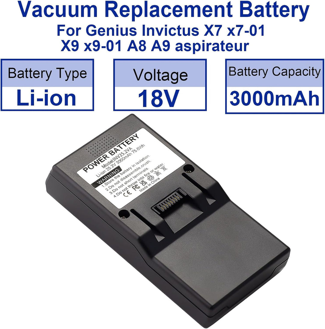 25.2V 3000mAh Li-Ion akku für Genius Invictus X7 X7-01 X9 X9-01 A8 A9 Staubsauger,Ersatz für Modell