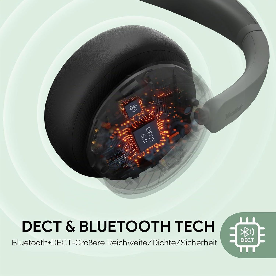 Yealink WH64 Hybrid DECT &amp; Bluetooth Kabelloses Headset mit 3 Mikrofon für die Arbeit mit Dongle, 49