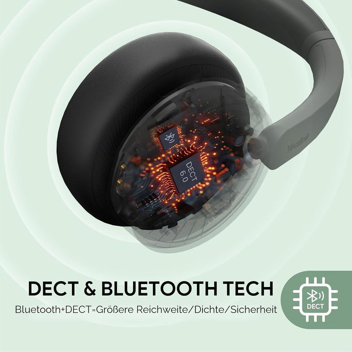 Yealink WH64 Hybrid DECT &amp; Bluetooth Kabelloses Headset mit 3 Mikrofon für die Arbeit mit Dongle, 49