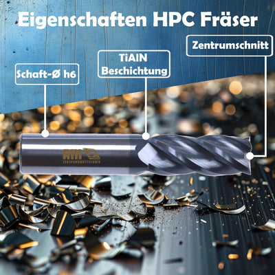 AM-Zerspanungstechnik VHM Schaftfräser | Hochwertiger VHM-Fräser | TiAlN HPC | In Grössen Ø1-20mm er