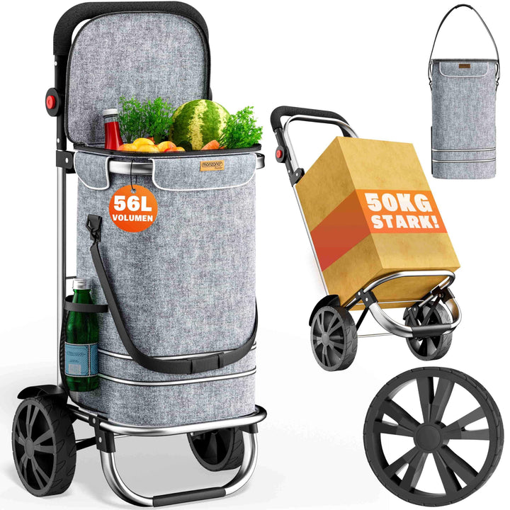Monzana 2in1 Einkaufstrolley 56L bis 50 kg klappbar abnehmbare Tasche Handwagen Einkaufswagen Einkau