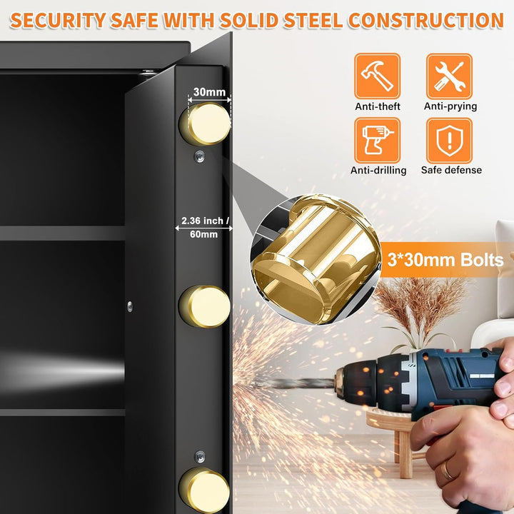 Mejasg 64L Safe Tresor Feuerfest mit Feuerfeste Dokumententasche&2 Herausnehmbares Regal, Möbeltreso