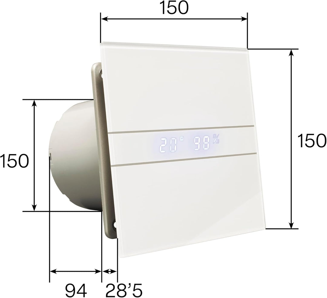 E-100 GTH - Abluftventilator Bad - Serie E Glass Hygro - Glasfront - Zeitschaltuhr Luftfeuchtigkeits