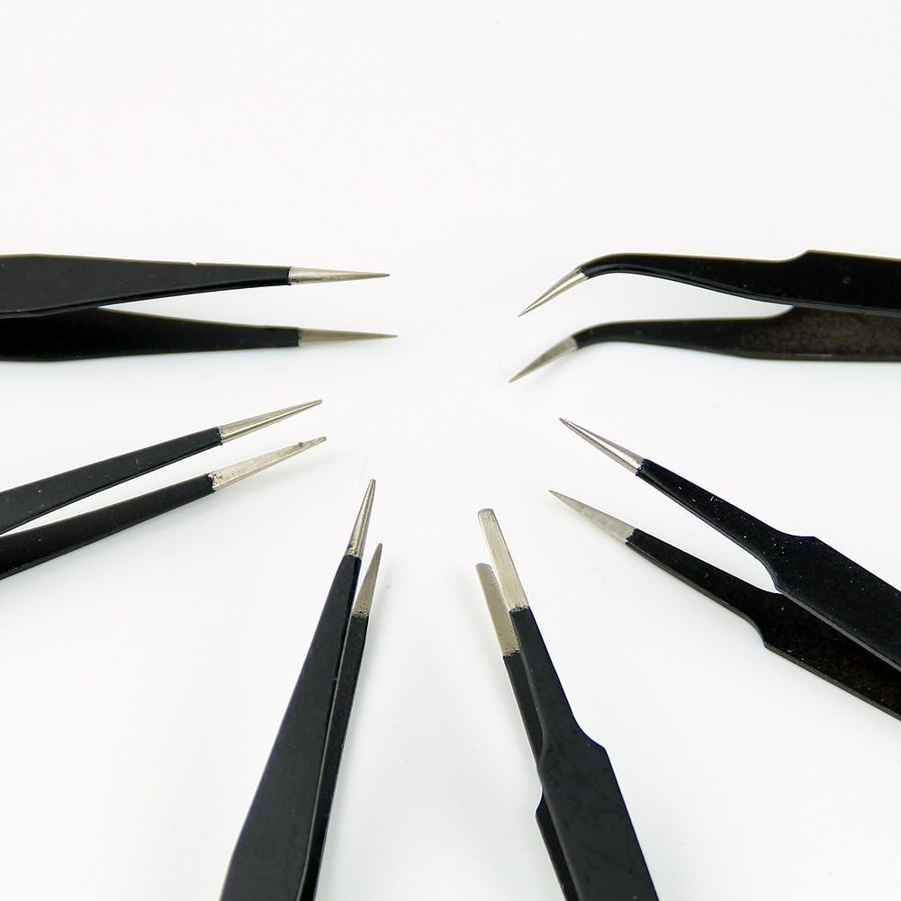 DollaTek 6pcs ESD Anti-Static Edelstahl Pinzette Set Wartung Repair Tool Kit für Computer, Elektroni