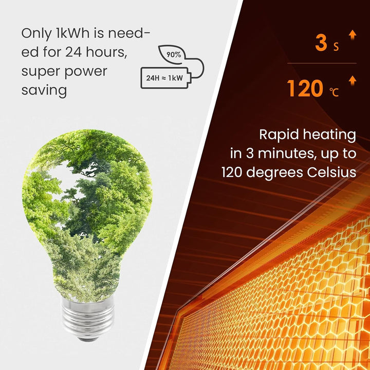 Hocosyme Infrarotheizung Glas 360W, Infrarot Glasheizung 60x70 CM,Elektroheizung mit Überhitzungssch
