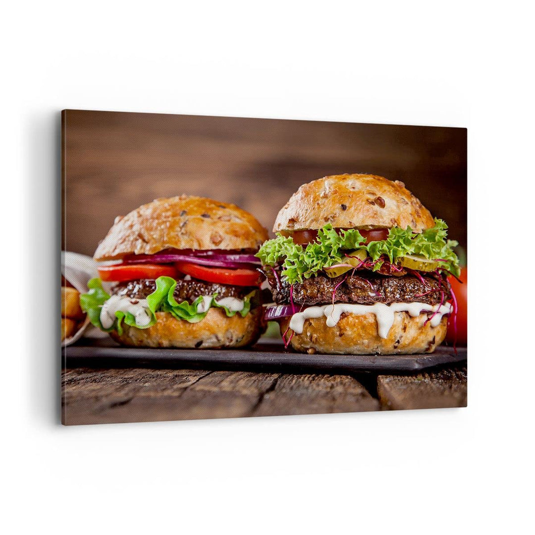 Bilder auf Leinwand 100x70cm Leinwandbild Amerikaner Hamburger Essen Barbecue Gross Wanddeko Bild Sc