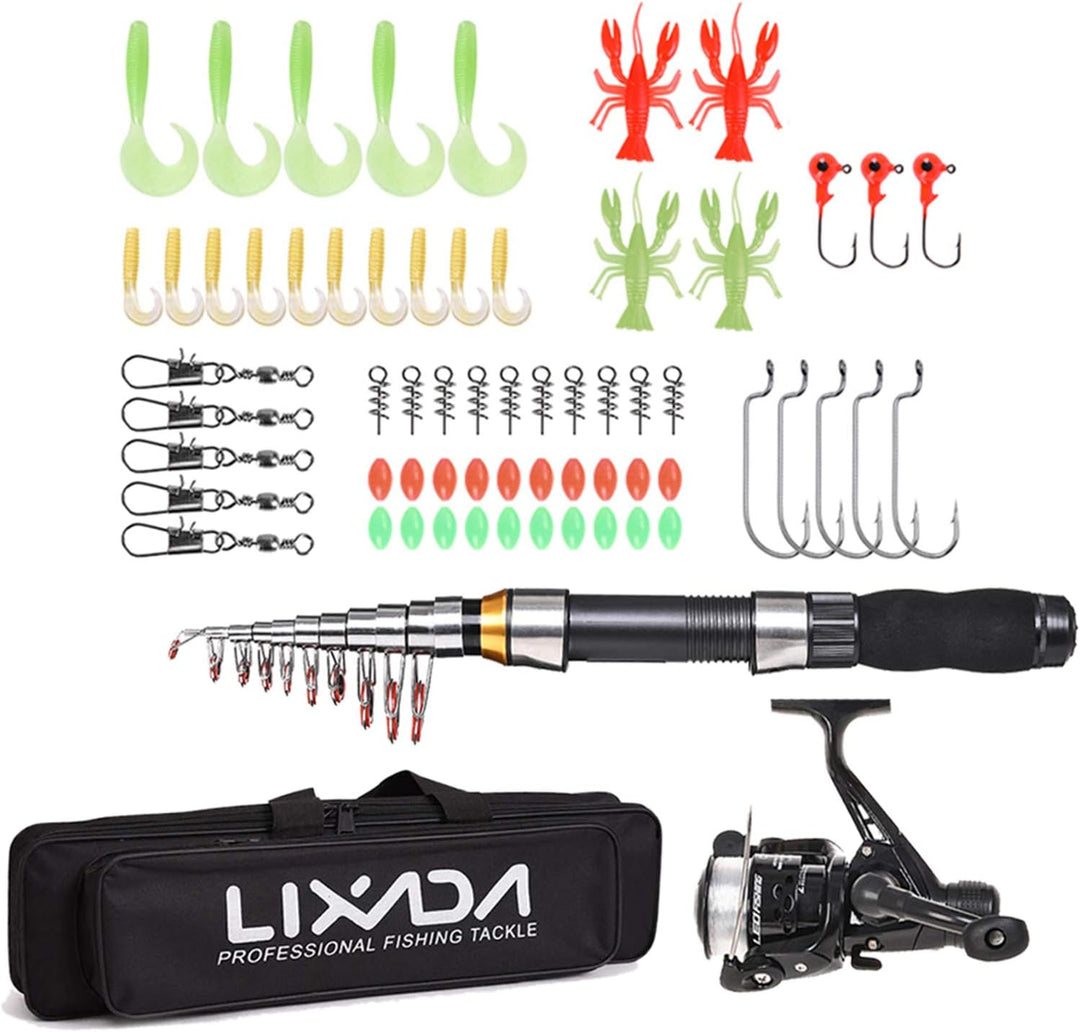 Lixada Angelrute Rolle Combo Komplettset 2.1m / 2.3m Teleskop Angelrute Spinnrolle Set mit Haken Sof