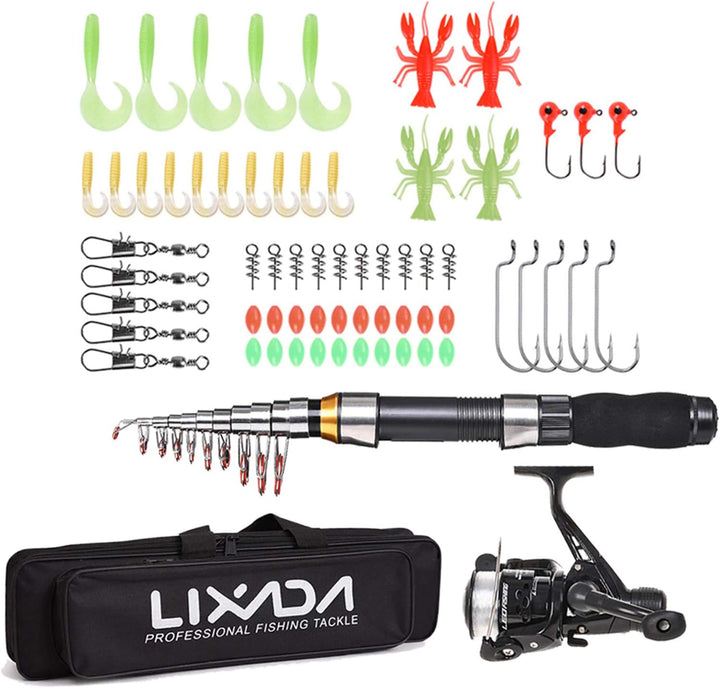 Lixada Angelrute Rolle Combo Komplettset 2.1m / 2.3m Teleskop Angelrute Spinnrolle Set mit Haken Sof