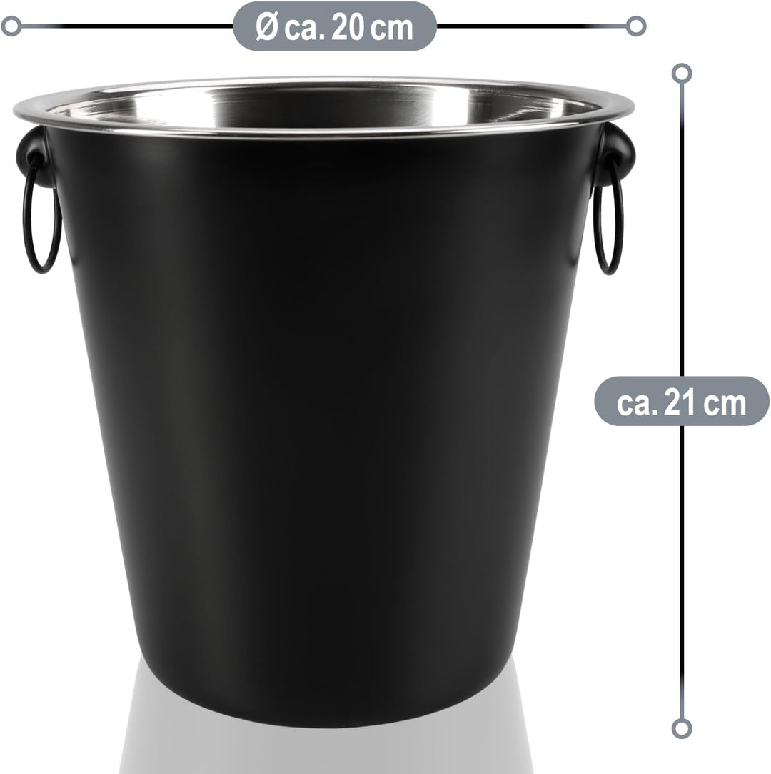COM-FOUR® 2x Sektkühler mit Henkeln - elegantes, glattes schwarzes Design - ideal zum Kühlen von Sek