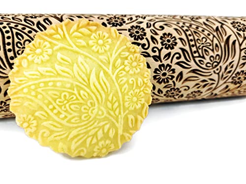 KASCHMIR Nudelholz. Teigrolle mit Paisley für hausgemachtes Gebäck und Keramik. Teigroller mit Orien