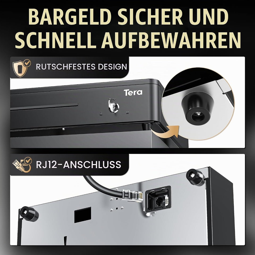Tera Elektronische Kassenschublade mit 1 Herausnehmbarem Münzfach, geldscheine Geldlade touch, 4 Gel