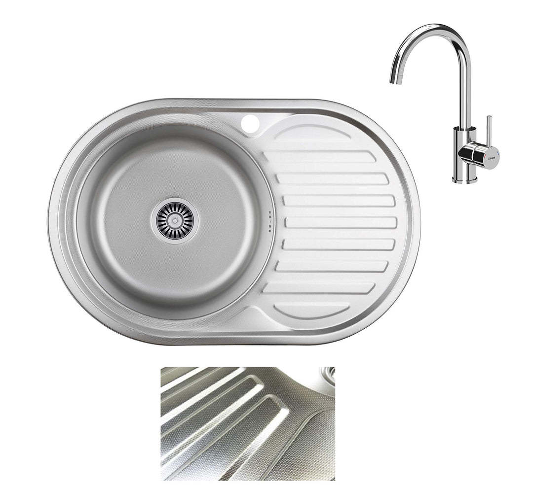 VBChome Einbauspüle mit Armatur 77x50 Leinenstruktur ab 45er Unterschrank Edelstahl Küchenspüle Spül