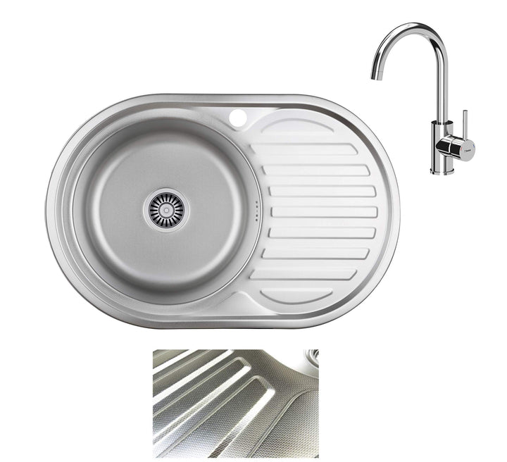 VBChome Einbauspüle mit Armatur 77x50 Leinenstruktur ab 45er Unterschrank Edelstahl Küchenspüle Spül