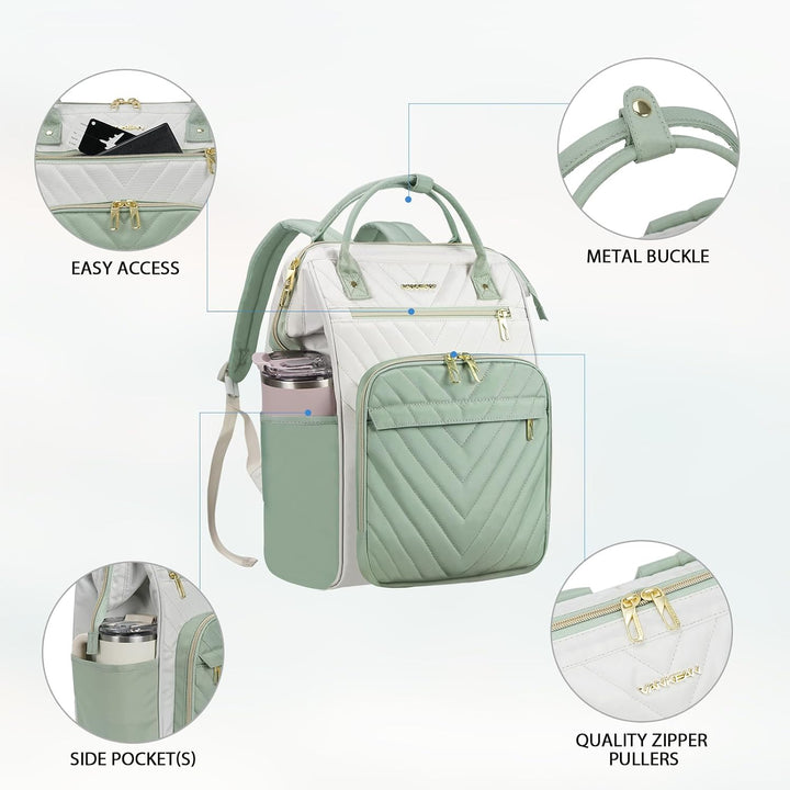 VANKEAN 15.6 Zoll Laptop-Rucksack für Damen – Herren, Beige-Hellgrün | Computer Arbeitstasche, Gross