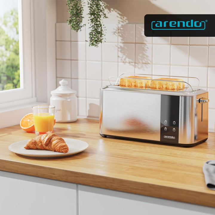 Arendo - Edelstahl Toaster Langschlitz 4 Scheiben- Touchscreen – Doppelwandgehäuse – 1500 W – Integr