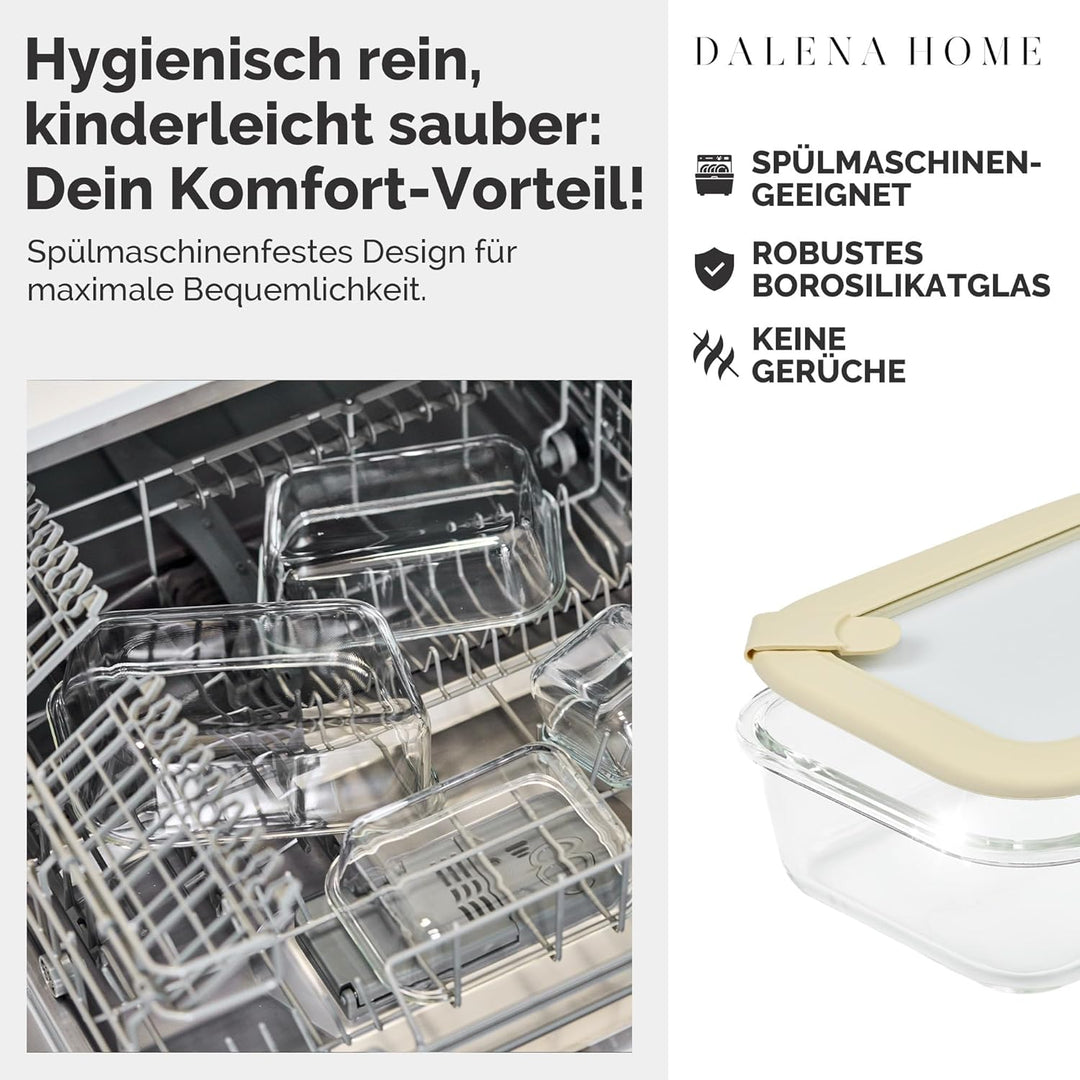 Frischhaltedosen Set 4x370ml – Borosilikatglas, Glasbehälter luftdicht & mikrowellengeeignet, Meal P