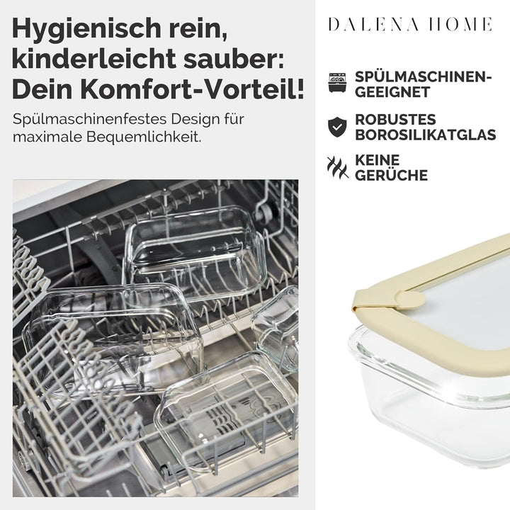 Frischhaltedosen Set 4x370ml – Borosilikatglas, Glasbehälter luftdicht & mikrowellengeeignet, Meal P