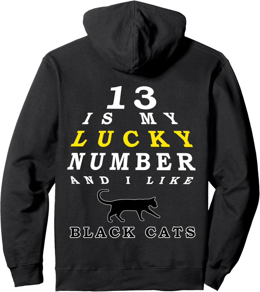 Schwarze Katze Black Cat Lucky Number 13 Glückskatze Pullover Hoodie