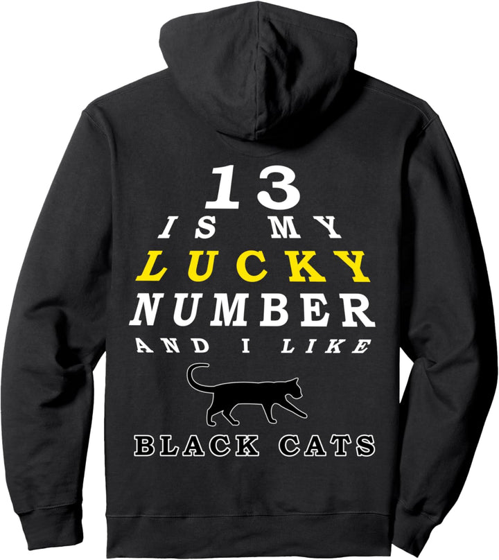 Schwarze Katze Black Cat Lucky Number 13 Glückskatze Pullover Hoodie
