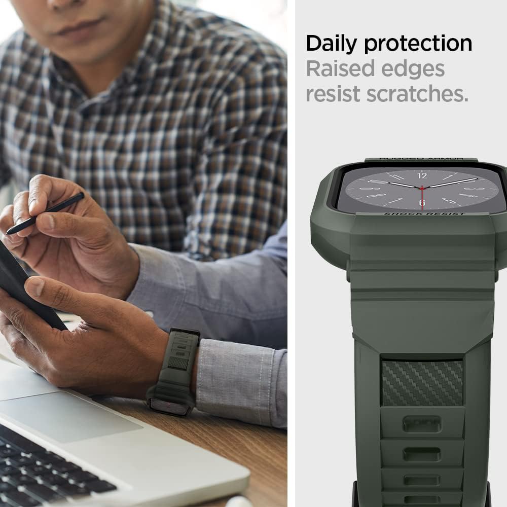 Spigen Rugged Armor Pro Hülle mit Band für Apple Watch 45/44mm | TPU-Unibody-Hülle mit Armband, Carb