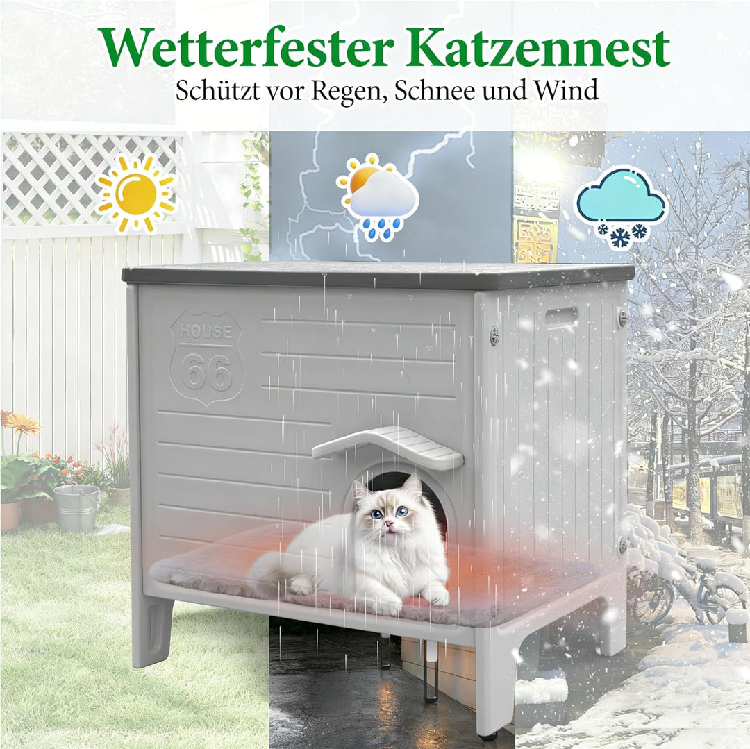 2-stöckiges Katzenhaus Outdoor, Winterfest für mittlere Katzen – Isolierte Ganzjahres-Schutzhütte mi