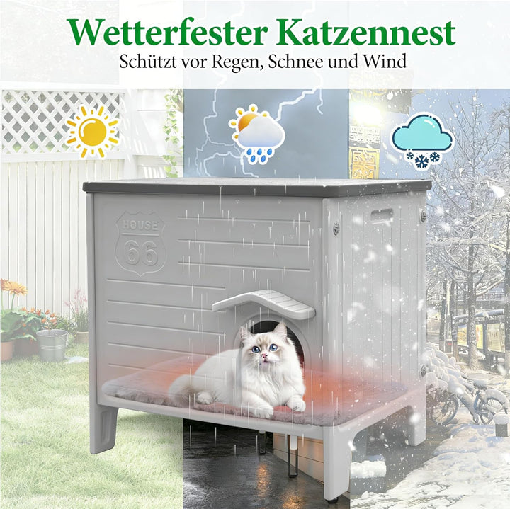 2-stöckiges Katzenhaus Outdoor, Winterfest für mittlere Katzen – Isolierte Ganzjahres-Schutzhütte mi