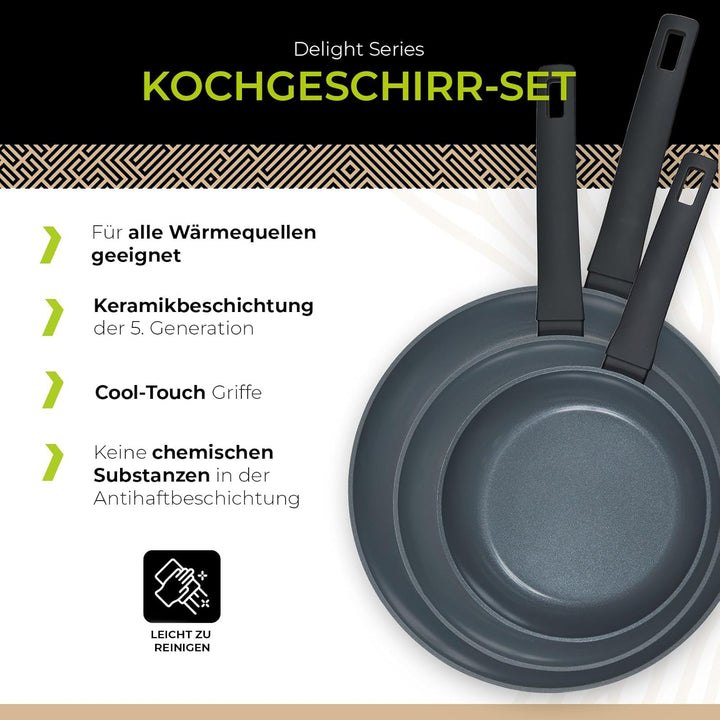 Be Living Delight Pfannenset 3-teilig, Bratpfanne 20/24/28 cm, Non Stick Keramik Antihaft, Induktion