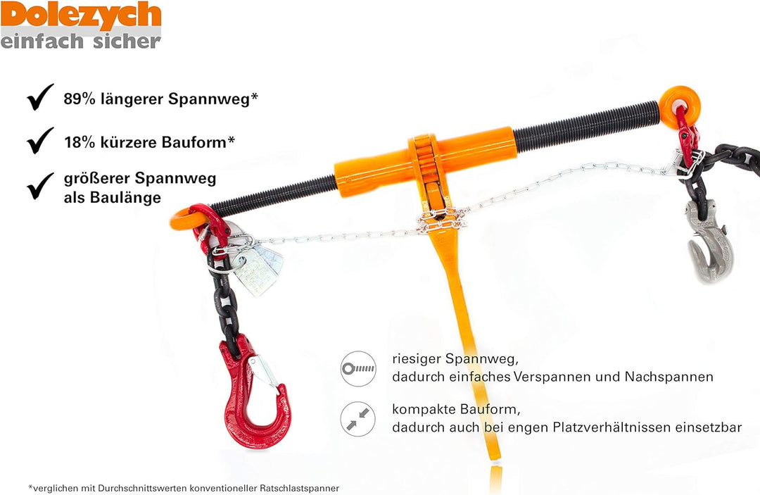 Dolezych Spannzurrkette, 1-teilig, mit DoRa Ratschlastspanner und Gabelkopfhaken. 4000 daN zulässige