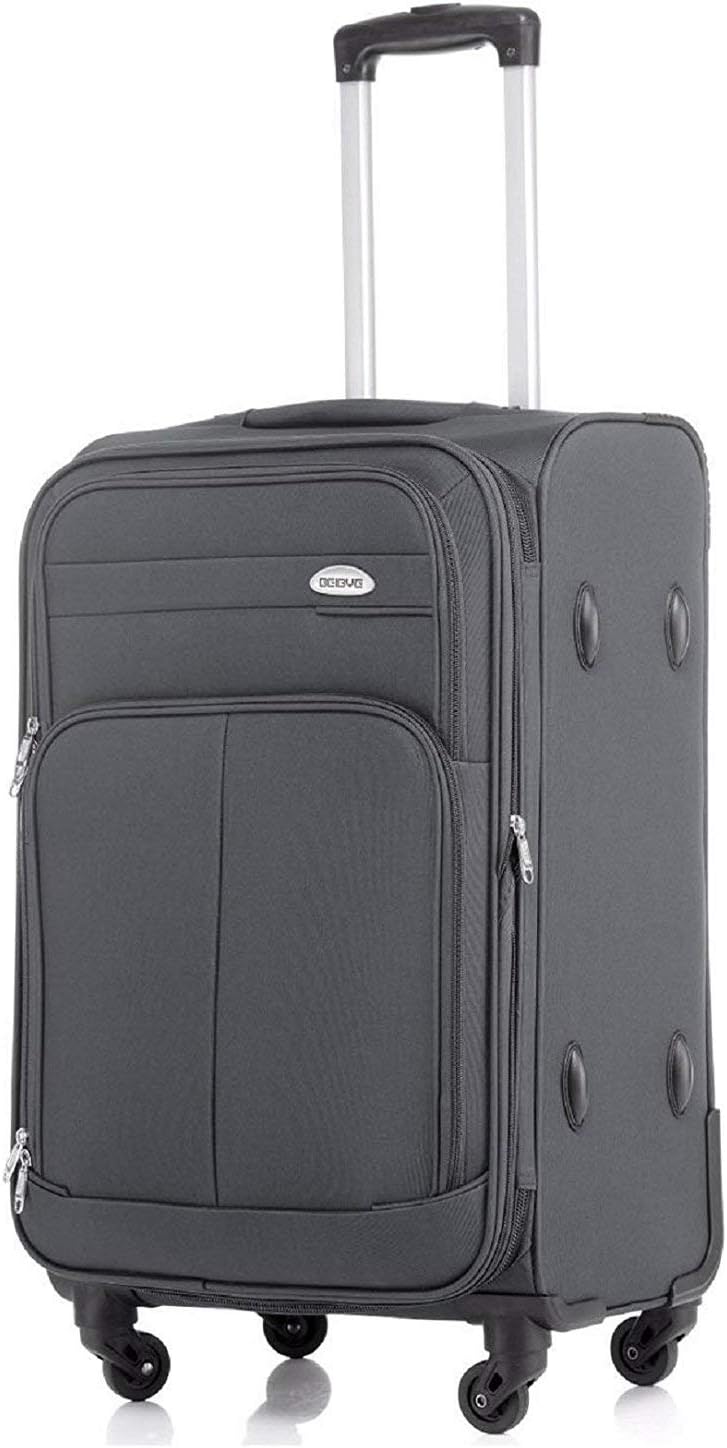 2-TLG. Trolley-Set M: 64cm - S: 54cm (Handgepäck), Dehnfalte, 4 Rollen Koffer-Set (Grau)