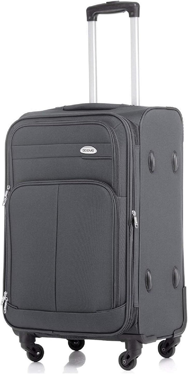 2-TLG. Trolley-Set M: 64cm - S: 54cm (Handgepäck), Dehnfalte, 4 Rollen Koffer-Set (Grau)