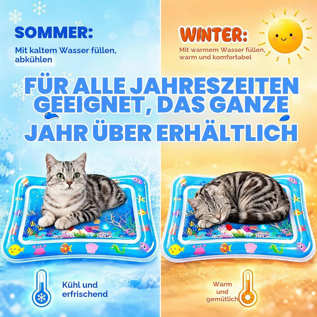Wassermatte Katze, Wasserspielmatte Katze Hund, Verdickte PVC Katzen Kühlmatte mit Fischen &amp; LED-Lic