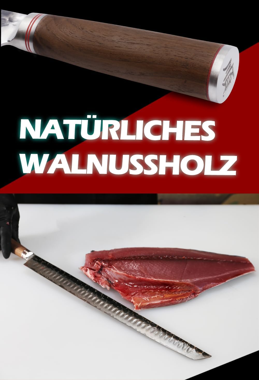 YOUSUNLONG Sakimaru-Messer - 380 mm - Ultimatives Tranchiermesser - Japanischer Damaszenerstahl - Ge