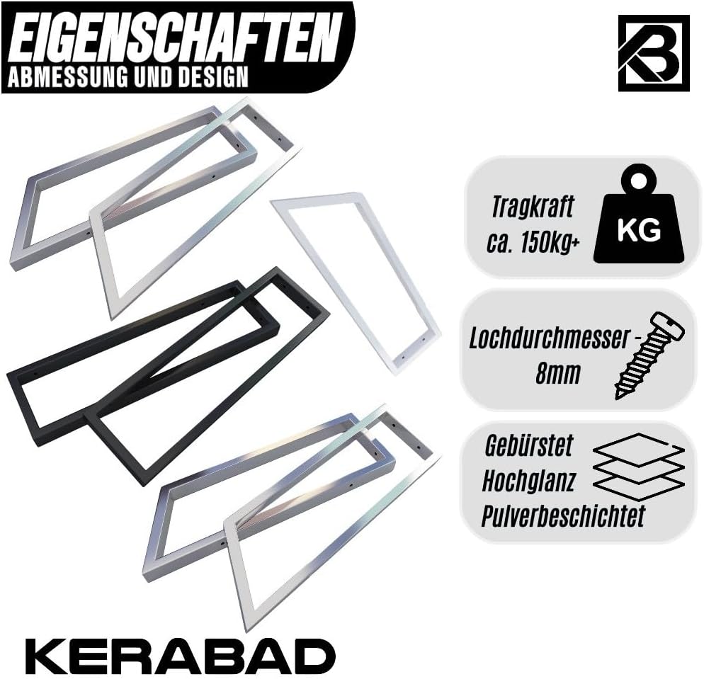 KERABAD 2 Stück Design Konsolenhalter für Waschtischplatte, Waschtischhalter, Regalhalter, Weiss-Mat