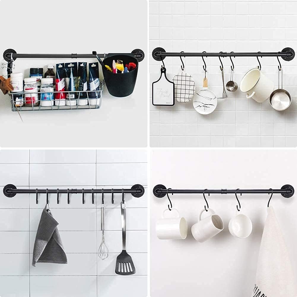 WuGeShop Topfregal Wandhalterung, Pfannenaufhänger Stange mit 10 Haken, Küchenutensilienregal Organi
