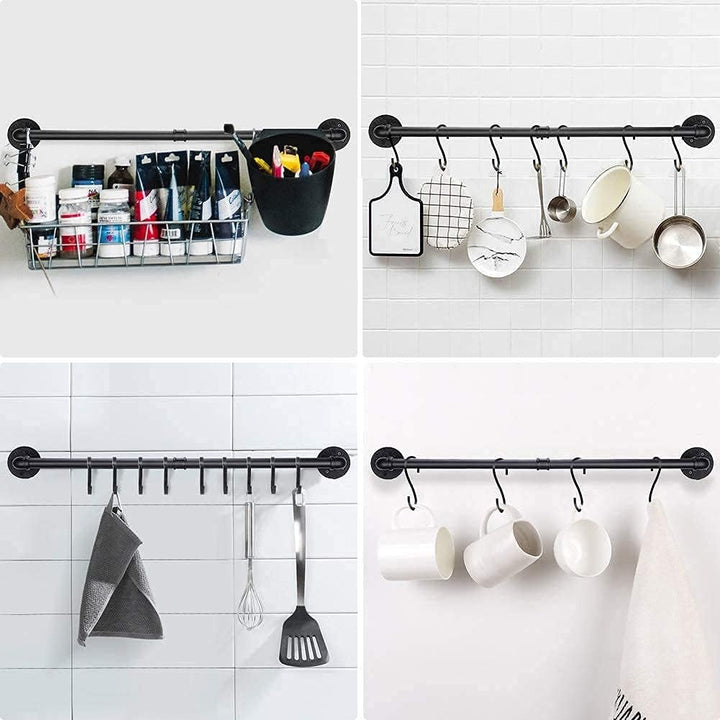 WuGeShop Topfregal Wandhalterung, Pfannenaufhänger Stange mit 10 Haken, Küchenutensilienregal Organi