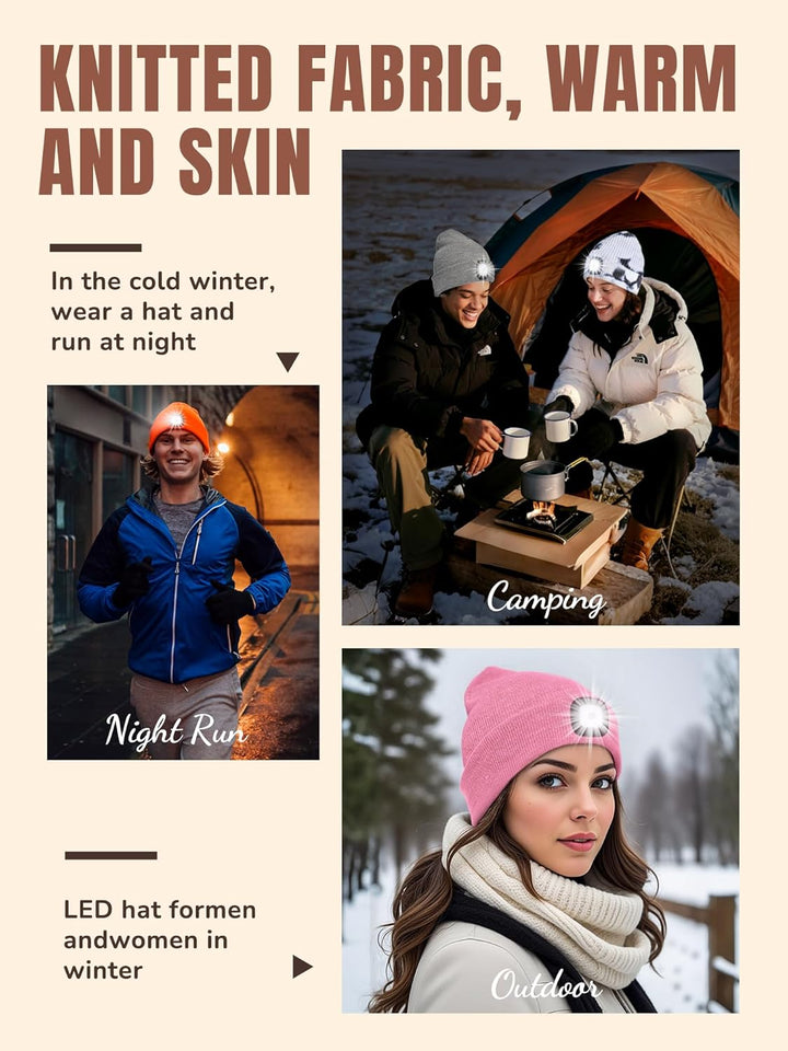 SPGOOD LED Beanie Beleuchtete Mütze mit Licht,Wiederaufladbare USB Winter Warm LED Mütze mit Licht,L