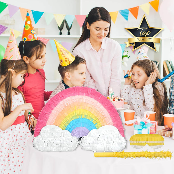 Regenbogen-Pinatas-Set mit Augenbinde und Fledermaus (41,5 x 21,6 x 8,9 cm), Regenbogen-Pinatas für