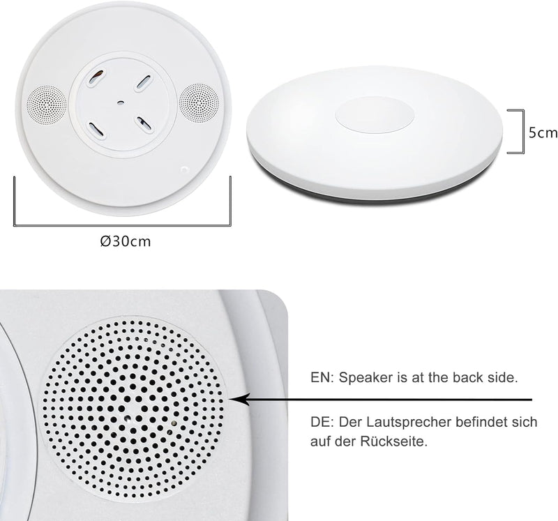 JDONG LED Deckenleuchte Dimmbar mit Doppelter Bluetooth Lautsprecher, 24W ⌀30 CM IP44 Wasserdicht Ba