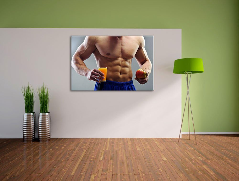 Trainierter Oberkörper Bodybuilder Format: 100x70 auf Leinwand, XXL riesige Bilder fertig gerahmt mi