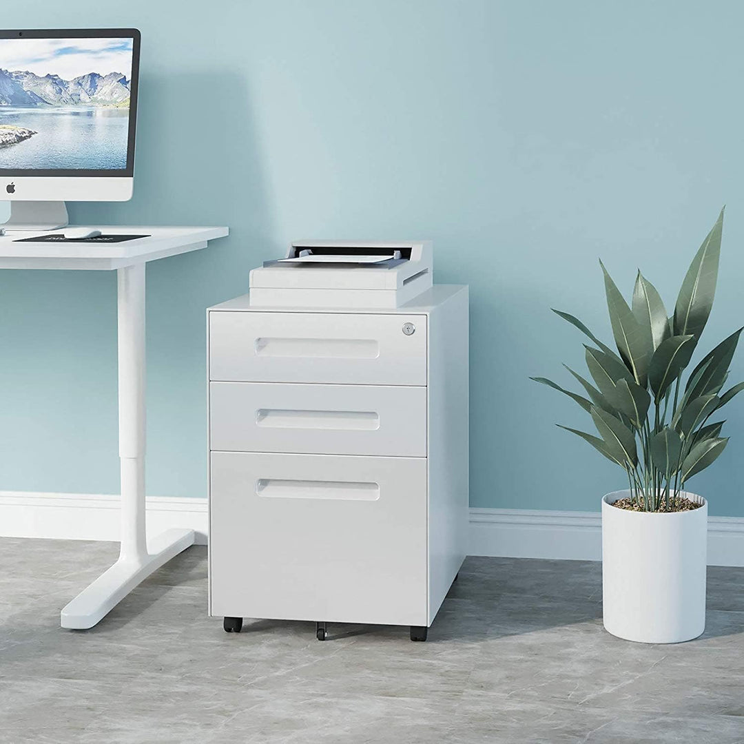 Dripex Metall Rollcontainer Stahl Rollcontainer mit 3 Schubladen und Hängeregistratur Abschliessbare