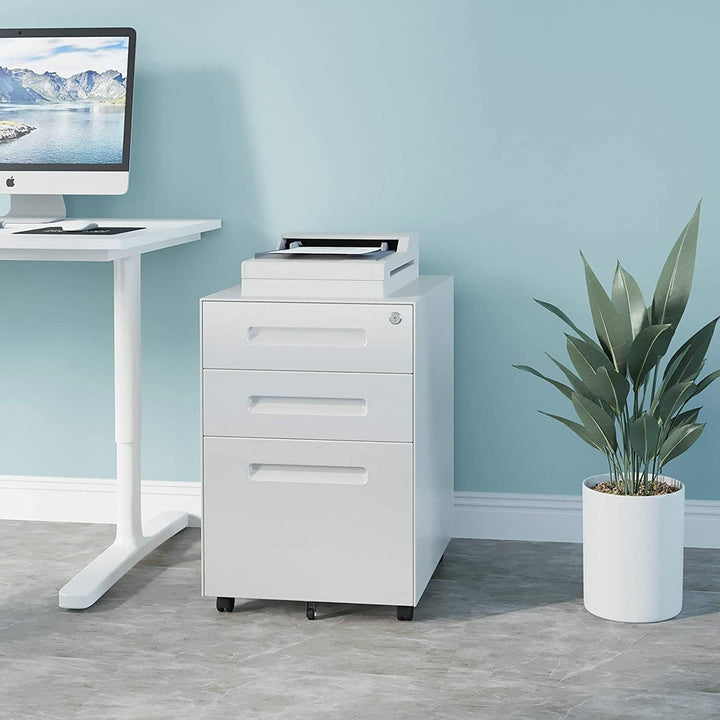 Dripex Metall Rollcontainer Stahl Rollcontainer mit 3 Schubladen und Hängeregistratur Abschliessbare