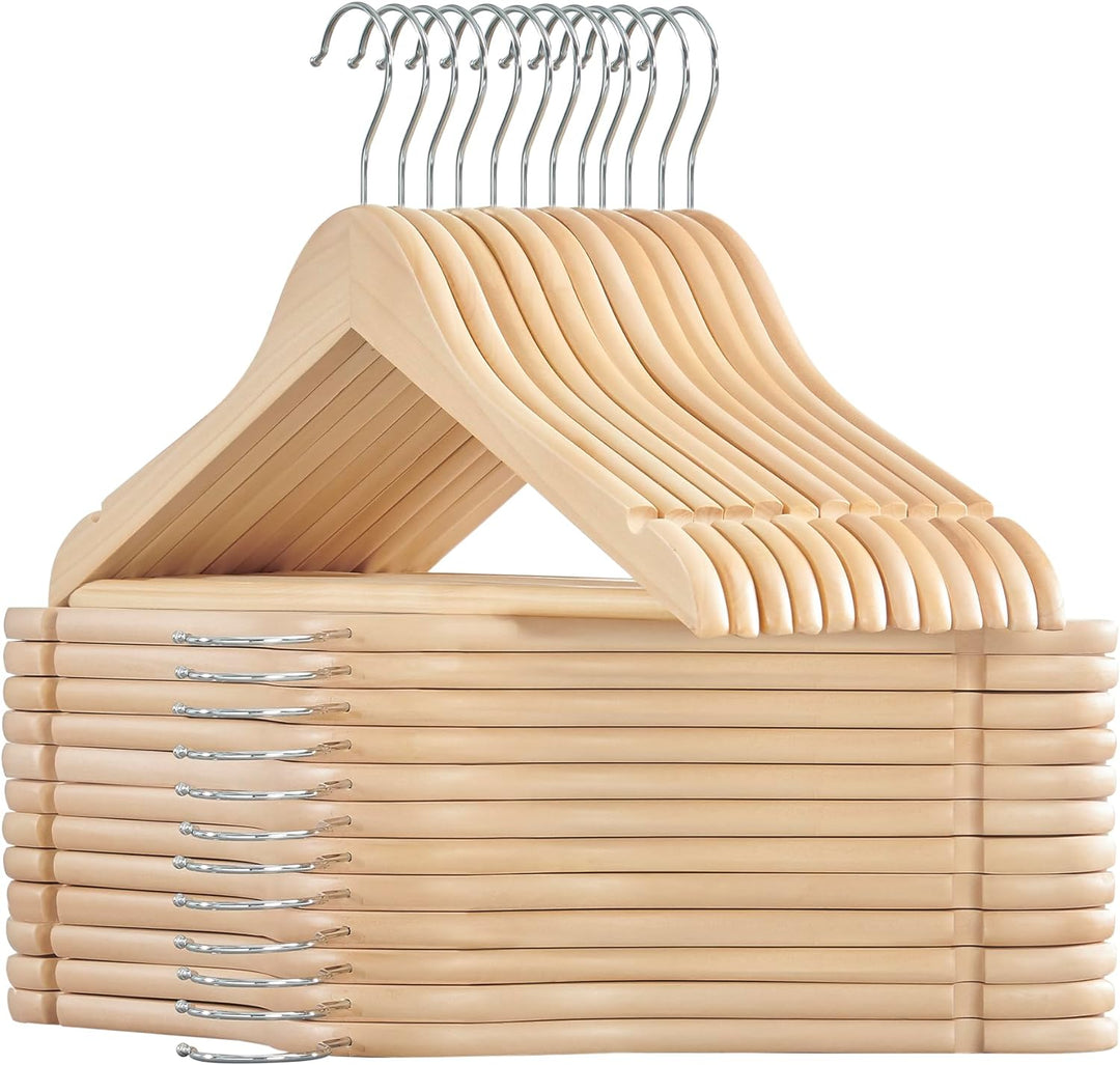 SONGMICS Kleiderbügel Holz, 24er Set Bügel, Holzbügel, Einkerbungen im Schulterbereich, Hosensteg, H