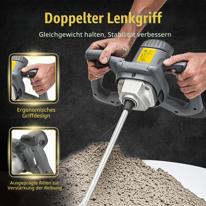 Rührwerk Mörtelrührer, 1200W Betonmischer, 6-Gang-Getriebe mit variabler,inkl. Mörtel 60CM mit M14 G