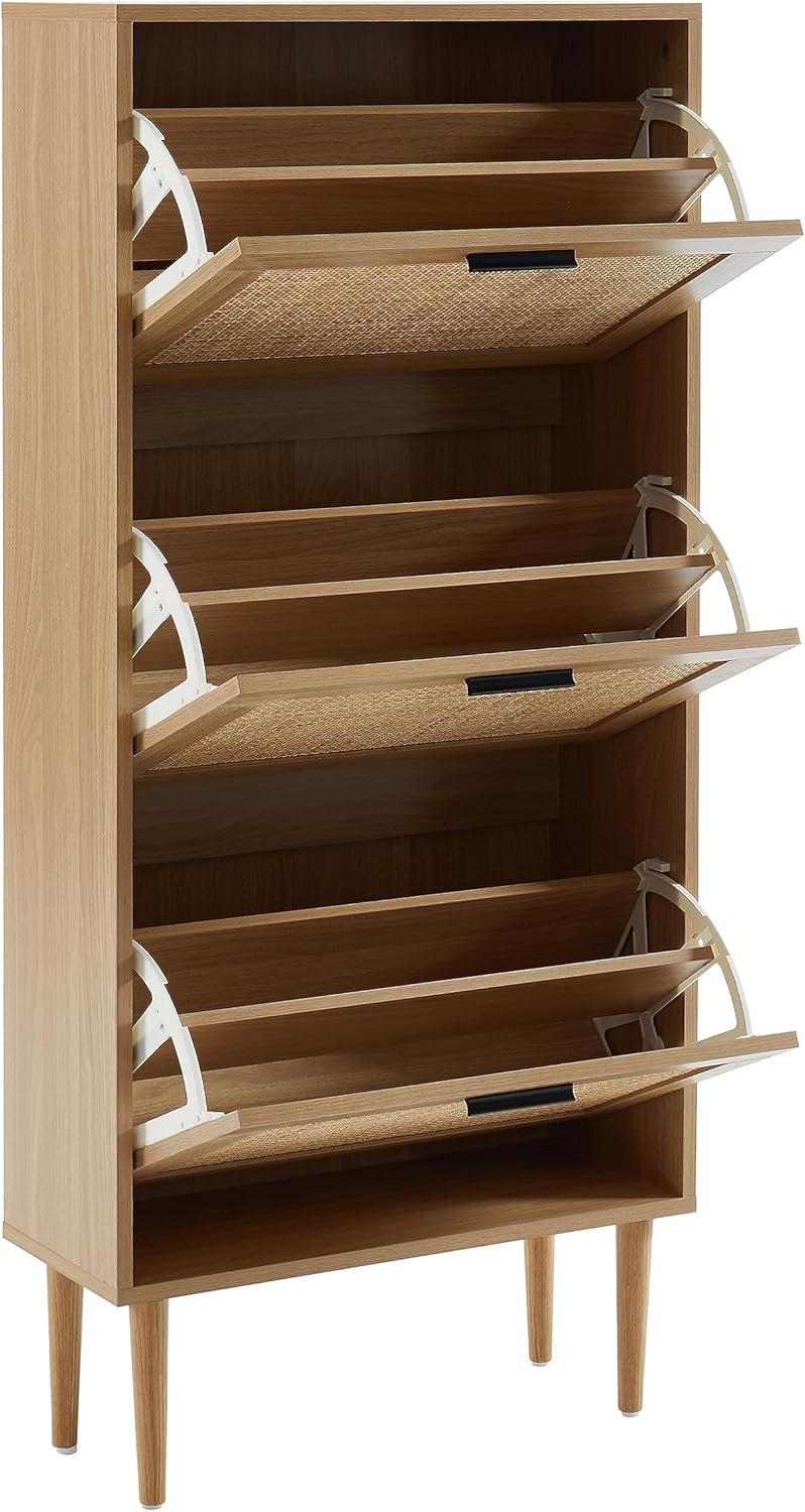 BAÏTA - Schuhschrank Amana, Eichenoptik und Rattangeflecht, 60 cm