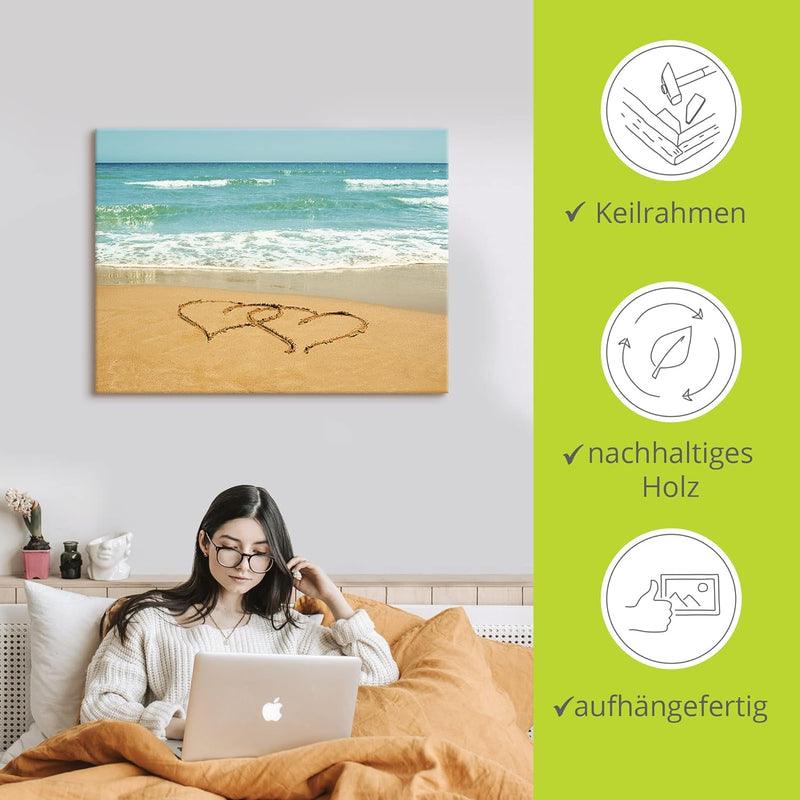 ARTland Leinwandbilder Wandbild Bild auf Leinwand 80x60 cm Landschaften Strand T5OB Herzen im Sand 8