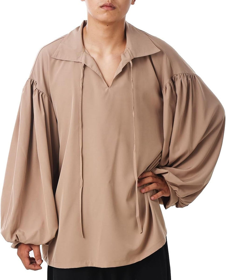 COSDREAMER Herren Piratenhemd Kolonial Shirt Renaissance Dichter Hemd Bluse S Braun, S Braun