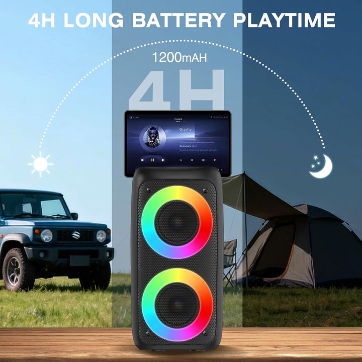Karaoke Machine for Adults Kids,Colorful LED Lights, Portable Bluetooth Speaker with 1 Wired Mic Sup
